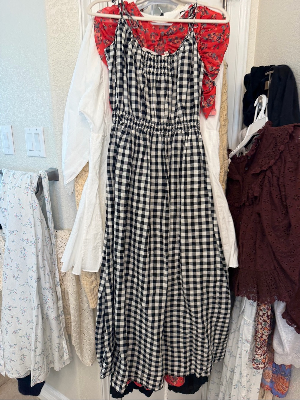 Doen Black and White Gingham Midi Dress